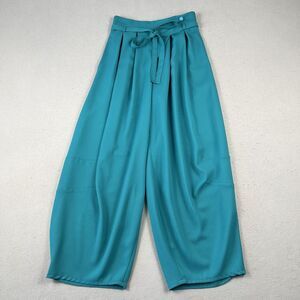 Valerie Villacampa Pleated Lantern Trousers Women’s 1 Blue Green Belted Wide Leg